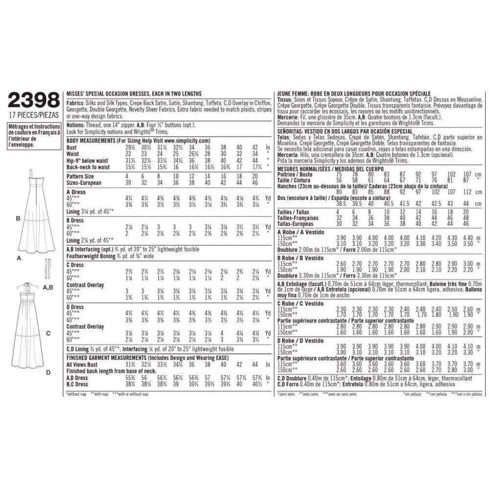 Simplicity Sewing Pattern 2398 Jessica McClintock Party Dress‎ Misses Size 4-12